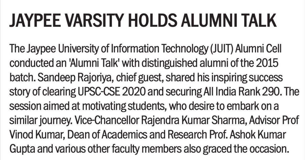 Sandeep Rajoriya UPSC Topper Alumni Talk 